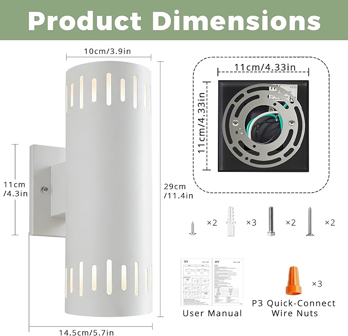 Modern Outdoor Wall Lights, 12'' Up and Down LED Cylinder Wall Mount Fixture, 23W 3000K Warm White IP65Waterproof Exterior Wall Sconces for Porch, House, Garage, Patio, White