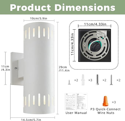 Modern Outdoor Wall Lights, 12'' Up and Down LED Cylinder Wall Mount Fixture, 23W 3000K Warm White IP65Waterproof Exterior Wall Sconces for Porch, House, Garage, Patio, White