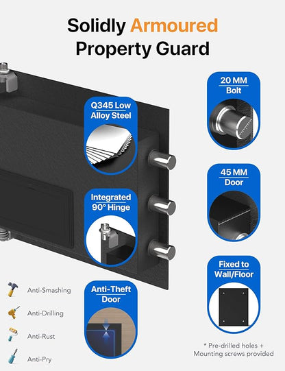 FORFEND Smart Home Safes | WiFi Safe Box App Unlock/Alarm | Voice Command, Kidnap SOS Alarm, Tamper Detect, Frozen Mode| Money Security Lockbox History Track | Caja Fuerte Anti-Pry Remote Live Monitor