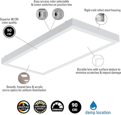 Metalux MMS Multi-Mount 1x2 LED Panel Ceiling Light with 5 CCT and Lumen Select, 0-10V Dimming, Surface Mount, Recessed, Suspended, Wall Mount, 90 CRI - 12MMS-L3C5-UNV