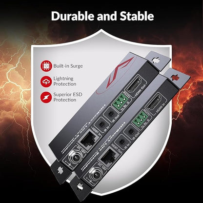 AV Access HDBaseT HDMI Extender Over Cat6a/7, 4K@60Hz 130ft / 1080P 230ft, Bi-Directional PoE, IR & RS232 Pass-Through, CEC, for Home Theater, Conference Room, Control System (4KEX70-L)