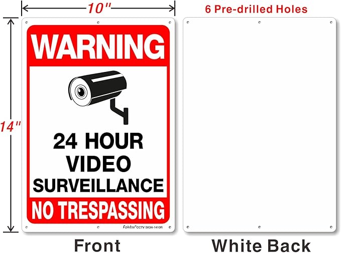 Video Surveillance Sign, No Trespassing Sign, Metal Reflective Warning Sign, 4 Pack, 14x10 Inches .040 Aluminum, Indoor or Outdoor Use for Home Business CCTV Security Camera,UV Protected & Waterproof