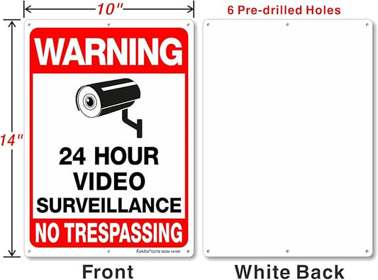 Video Surveillance Sign, No Trespassing Sign, Metal Reflective Warning Sign, 4 Pack, 14x10 Inches .040 Aluminum, Indoor or Outdoor Use for Home Business CCTV Security Camera,UV Protected & Waterproof