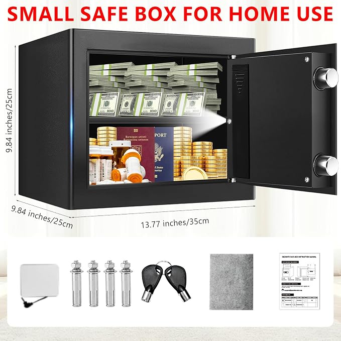 1.3 Cub Small Safes for Home Use Fire and Water Proof, Digital Security Fireproof Safe Box with Combination Lock, Smart Alarm System and Removable Shelf, Fire Safe for Home Documents Valuables