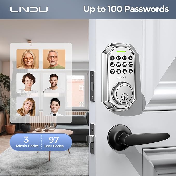 Keyless Entry Door Lock, Smart Deadbolt Lock with Handleset D180 & D280 (Fingerprint & Leveler) (Chrome)