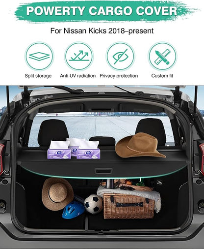 Powerty Cargo Cover for 2018-2024 Nissan Kicks Accessories Trunk Cover Retractable Trunk Shielding Shade Cargo Luggage Cover Withstand The Load