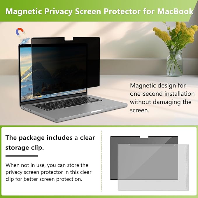 Magnetic Privacy Screen Protector for MacBook Air 13.6/13 Inch (2022-2026, M2, M3, M4, M5), Removable Matte Anti Glare Blue Light, Private Security Screen Filter for Mac 13.6inch Laptop