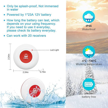 CallToU Wireless Caregiver Pager Call Button Life Medical Alert Systems for Seniors at Home Disabled, Patient Elderly Monitorig Nurse Call Bell Help System Calling Vibration Pagers (3)