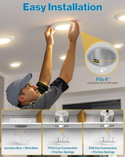 Sunco 120 Pack 4 Inch LED Disk Lights, Flush Mount Disc Recessed Ceiling Can Lighting, 650 LM, Selectable CCT 2700K/3000K/4000K/5000K/6000K, Dimmable, 10W=50W, Wet Rated ETL