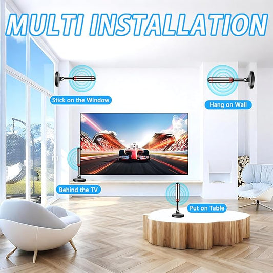 TV Antenna for Smart TV Indoor, 2024 Newest Antenna with Strong Magnetic Base, 360°&Long Range Reception TV Antenna for Local Channels, Easy Setup Antenna for TV Without Cable (Black+Red)