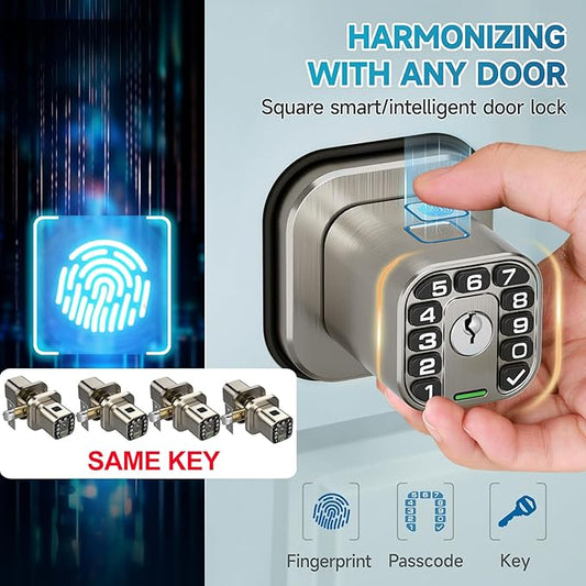 Richelock Fingerprint Door knob, Smart Biometric Door Lock with Keypad, Keyless Entry Code Door Knob, Waterproof & Weatherproof, Auto Lock,Voice Navigation, for Bedroom, Gate,Office