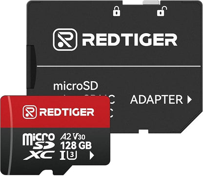 REDTIGER High Speed 128GB Micro SD Card with Adapter, microSDXC UHS-I Class 10, U3, V30 A2, Support for Dash Cam and 4K Video Recording, Compatible with F7NP-V07&F9&F7NT-V04&F17&VP20&A4&F17PLUS