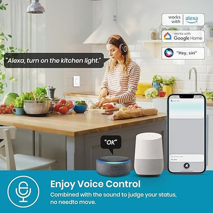 Smart Light Switch 2 Gang Single-Pole Switch 2024 New Model 10A, Works with Siri, Alexa and Google Home,Voice and Remote Control,Neutral Wire Required,No Hub Required