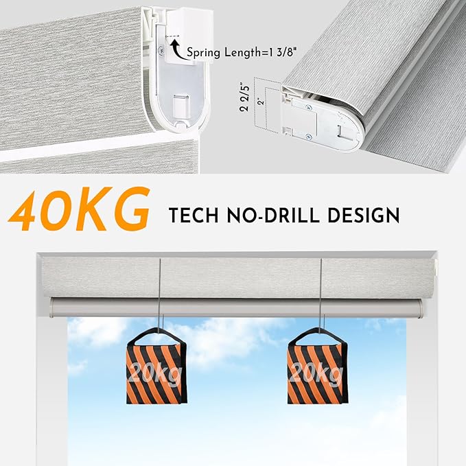 Persilux No Drill Motorized Zebra Blinds with Remote, Automatic 65% Blackout Smart Zebra Shades, Dual Layer Privacy, Linen Fabric, Straw, RS2255-8