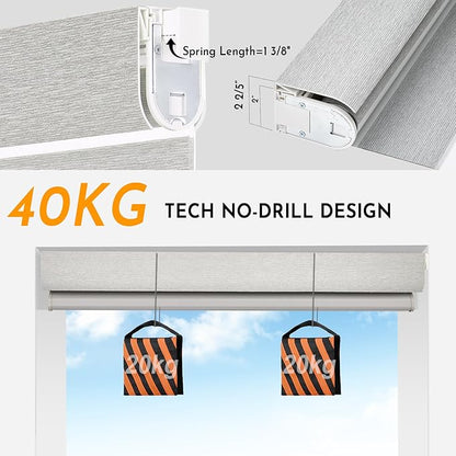 Persilux No Drill Motorized Zebra Blinds with Remote, Automatic 65% Blackout Smart Zebra Shades, Dual Layer Privacy, Linen Fabric, Straw, RS2255-8