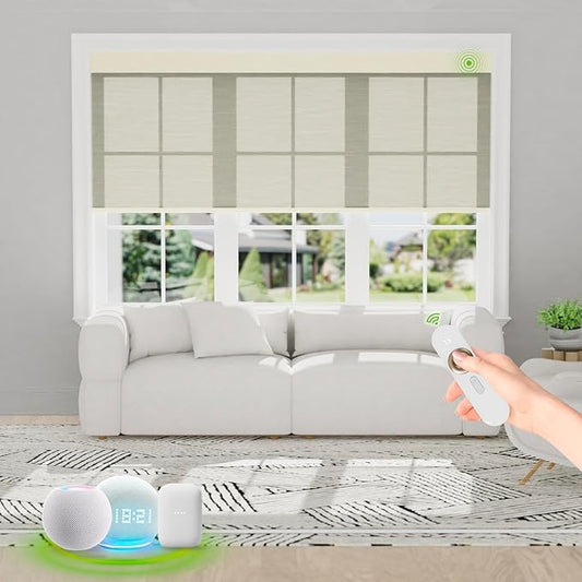 Motorized Blinds with Remote [Light Filtering] Smart Blinds Compatible with Alexa Google HomeKit, 50% Blackout Automatic Roller Shades for Indoor Windows, Customized Size, Mist Olivewood