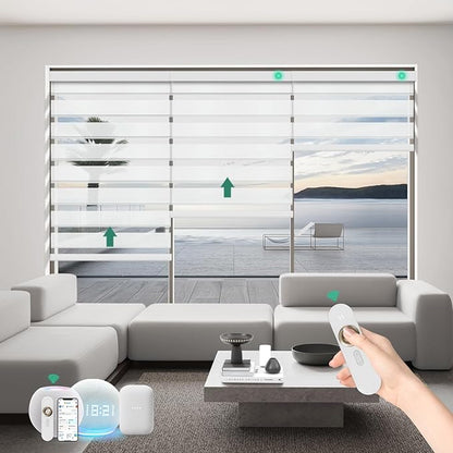 Motorized Zebra Blinds with Remote, Work with HomeKit Alexa Automatic Electric Window Shades 60% Blackout Light Filtering for Smart Home and Office, Customized Size White