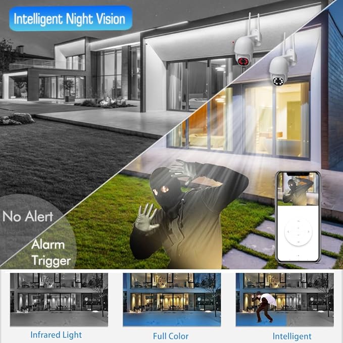 1080P HD Wireless Security PTZ IP Camera, 2GHz 5GHz Dual WiFi P2P Pan/Tilt Motion Detection Auto Tracking, Two Way Audio Spotlight Alert Outdoor Camhipro
