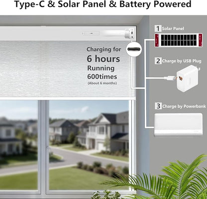 Motorized Light Filtering Roller Shades – Smart Electric Blinds for Living Room, Alexa Google Home Siri, Matter Compatible, Custom Window Shades, Cordless Rechargeable