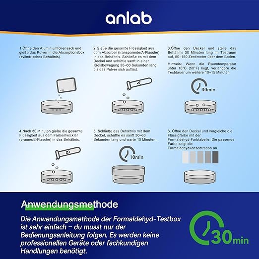 anlab™ Air Formaldehyde (HCHO) DIY Test Kit - Used for Air Quality Testing, Detector Used for Home, Residential, Business, Hotel, Hospital, School, Furniture, Auto (Pack of 1)