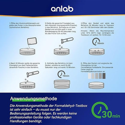 anlab™ Air Formaldehyde (HCHO) DIY Test Kit - Used for Air Quality Testing, Detector Used for Home, Residential, Business, Hotel, Hospital, School, Furniture, Auto (Pack of 5)
