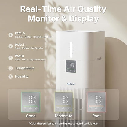 Aireal AEH800 Air Purifier and Humidifier Combo for Large Rooms, Smart WiFi & Voice Control, 7L Evaporative Humidifier, Advanced Air Quality Sensor, Quiet Sleep Mode, Auto Air Quality Monitor