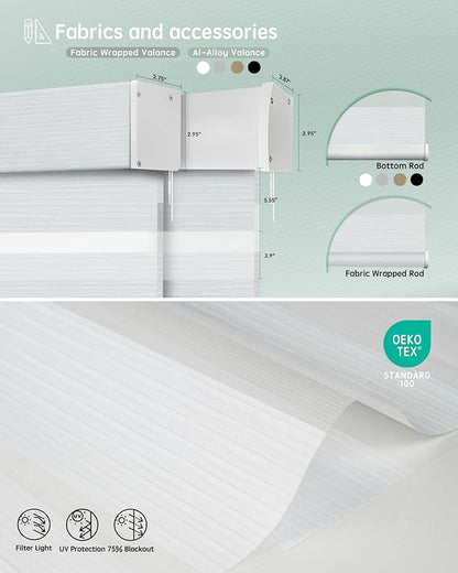 Yoolax Motorized Blinds with Remote, Motorized Zebra Shades Compatible with Alexa, Privacy Motorized Blinds, Zebra Shades for Windows Custom Size(V-Shimmer Layer White)