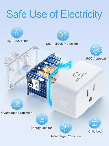 EIGHTREE Mini Smart Plug 𝟓𝐆𝐇𝐳 𝐖𝐢-𝐅𝐢 𝐂𝐨𝐦𝐩𝐚𝐭𝐢𝐛𝐥𝐞 𝟏𝟓𝐀, Smart Plugs That Work with Alexa & Google Home & SmartThings, Energy Monitor, Remote Control, Timer & Schedule, Wi-Fi Plugs
