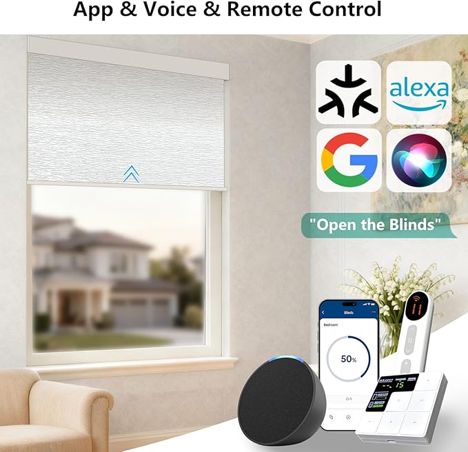 Motorized Blackout Roller Shades with Remote – Smart Blinds for Bedroom, Alexa Google Home Siri, Matter Compatible, Custom Electric Window Shades, Cordless Rechargeable