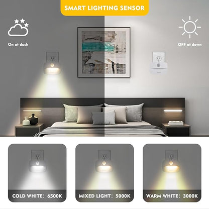 Sossi Motion Sensor Night Light Plug in 4 Pack,10-60Lm Stepless Dimming,3 Light Modes with Memory, Smart Night Lights Plug Into Wall Sensor,Dusk to Dawn Sensor for Bedroom,Toilet,Hallway,Kitchen