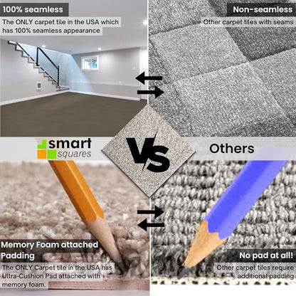 Smart Squares Easy Street Premium Plush Carpet Tiles, Made in USA – 18x18 Peel and Stick Floor Tiles with Attached Padding – Seamless DIY Carpet Squares (22.5 Sq Ft, Pack of 10, 858 Acorn)