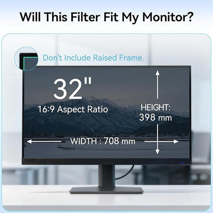 [2-Pack] 32 Inch Anti Blue Light Screen Protector Compatible with Lenovo Hp Dell Acer Asus Samsung etc Monitor 16:9 Aspect, Removable Anti Glare Filter Uv Blocker Shield Eye Protection Film Laptop