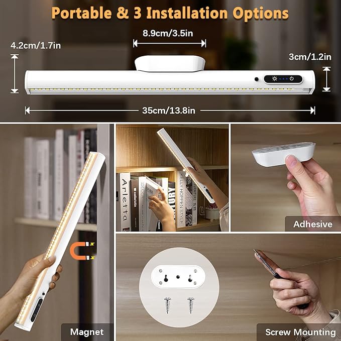 Rechargeable Magnetic LED Light Bar, 4000mAh Wireless Closet Light
