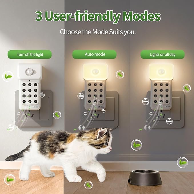 iDiskk 1Pack Plug in Air Purifier for Home，Negative Air ionizer & Motion Sensor, Mini Portable fresher for Bedroom, Bathroom, Office, Air Cleaner for Odor, Smoke, Pet Dander, Dust (White)