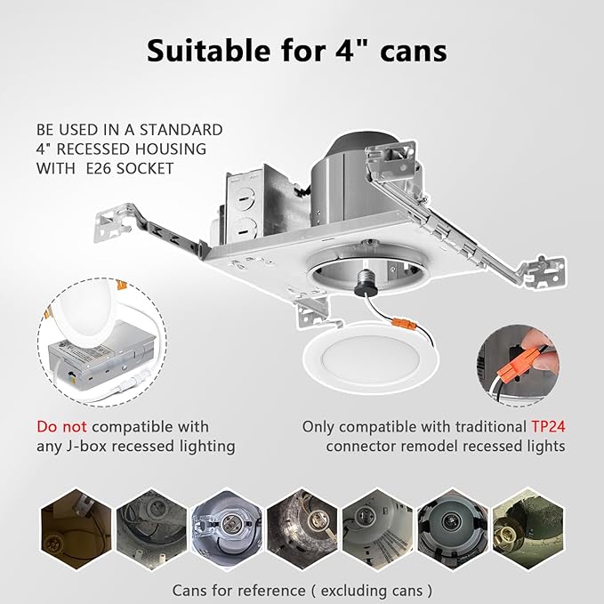 LVWIT 4 Inch LED Recessed Light, Recessed Can Lights Color Selectable 2700/3000/4000/5000/6000K 5CCT, 7W 700LM, Dimmable LED Can Lights with E26 Conversion Kit,Suitable for 4inch Can,48 Pack