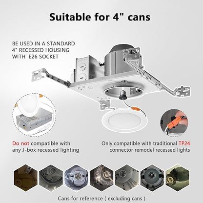 LVWIT 4 Inch LED Recessed Light, Recessed Can Lights Color Selectable 2700/3000/4000/5000/6000K 5CCT, 7W 700LM, Dimmable Led Can Lights with E26 Conversion Kit,Suitable for 4inch Can,24 Pack