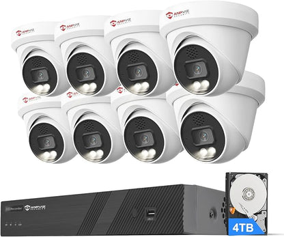 Anpviz 16 Channel NVR PoE Security Camera System with Two Way Audio, AI Human Vehicle Detection, 8x 4K 8MP Wired IP Turret Cameras Outdoor, 16CH 12MP PoE NVR with 4TB HDD, CCTV for Business Home, NDAA