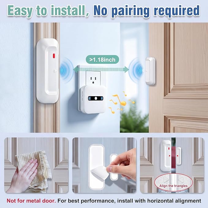 Door Chime Daytech Wi-Fi Door Sensor Alarm with Phone Notifications Chime for Business/Home/Office/Store When Entering, Door Open Chime Alarm for Kids/Home Safety ,20 Ringtones，Supports App Control.