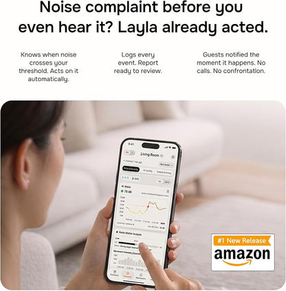 Layla Noise Monitoring Device for Airbnb, Rental, Office & Home | Noise & Occupancy Sensor with Radar-Based Motion Detection | Privacy-Safe Security Monitor | No Subscription