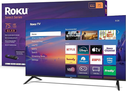 Roku Smart TV 2026 – 75-Inch Select Series, 4K QLED TV – Roku TV with Voice Remote – Flat Screen QLED Television with Wi-Fi for Streaming Live Local News, Sports, & Movies – Bluetooth Headphone Mode