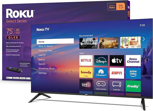 Roku Smart TV 2026 – 75-Inch Select Series, 4K QLED TV – Roku TV with Voice Remote – Flat Screen QLED Television with Wi-Fi for Streaming Live Local News, Sports, & Movies – Bluetooth Headphone Mode