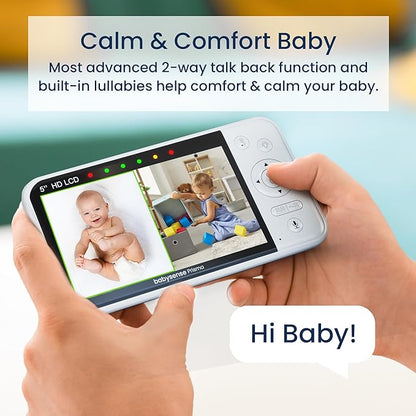 Babysense Prisma Baby Monitor with Camera and Audio, 5” HD Video Baby Monitor, 6-Color Night Light, Split Screen, Baby Sound Machine with White Noise & Lullabies, Secure No WiFi