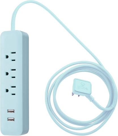 Globe Electric 78255 Designer Series 6ft 3-Outlet USB Surge Protector Power Strip, 2X USB Ports, Surge Protector, Mint Finish