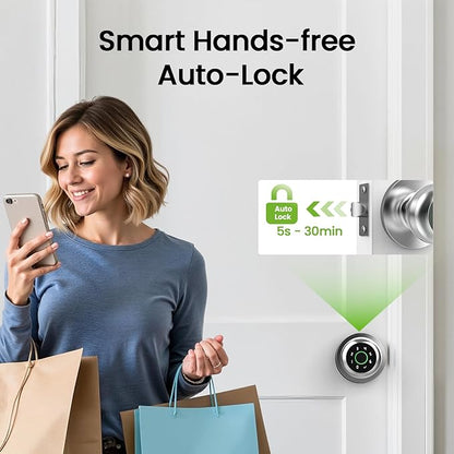 GHome Smart Fingerprint Door Lock, 4 in 1 Smart Fingerprint Door Knob with Keypad, App Control, Auto Lock, Biometric Door Knob with Lock for Bedroom, Apartment, Garage, Home & Office