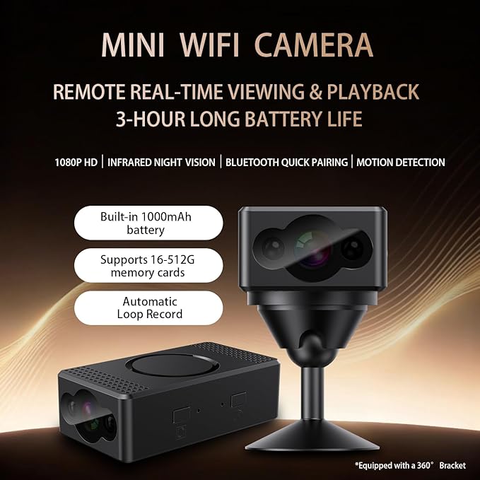 Mini WiFi Camera, Wireless Camera, Nanny Cam for Home, Indoor Security Camera, | True 1080P HD，Bluetooth Fast Pairing | Works with/Without WiFi for Baby/Pet/Nanny Monitoring
