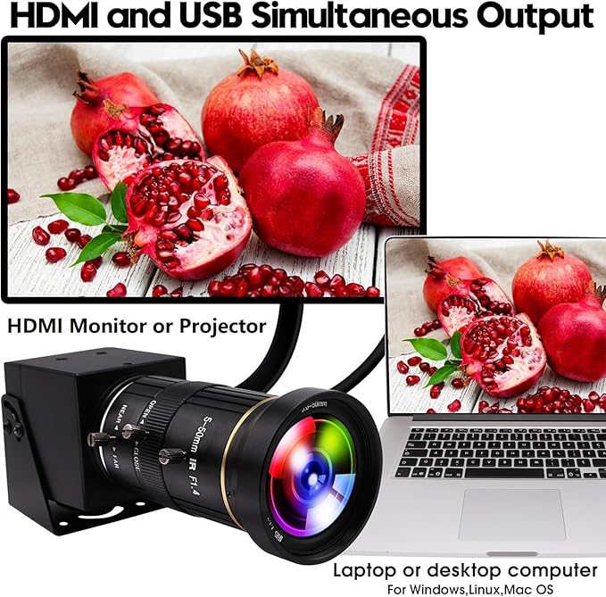 4K USB3.0 HDMI Camera 60fps Manual Zoom Webcam for Computer Mini Lightburn for Laser Engraver H.264 Telescope USB Security Industrial PC Camera for Raspberry Pi Jetson Nano