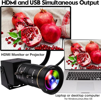 4K USB3.0 HDMI Camera 60fps Manual Zoom Webcam for Computer Mini Lightburn for Laser Engraver H.264 Telescope USB Security Industrial PC Camera for Raspberry Pi Jetson Nano