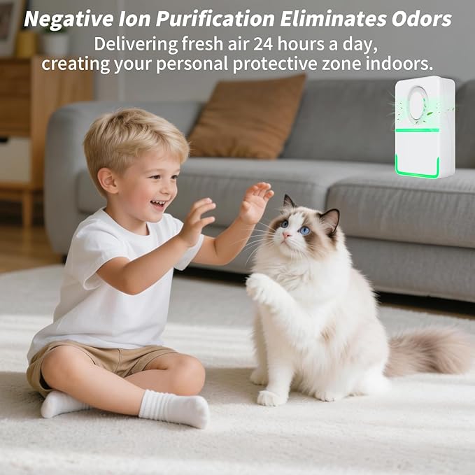 Plug In Negative Ion Air Purifier for Mold, Portable Air Purifiers for Home, For Use in Rooms With Odors, Smoke & More Suitable for Bedrooms, Study Rooms, Toilets, Closets, Pet Room