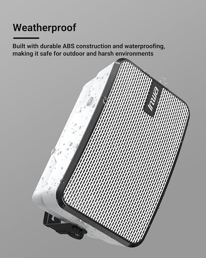 Inwa Outdoor Bluetooth Speakers, IPX5 Waterproof 400W Wall Mount Speaker, Powerful Indoor/Outdoor Sound System, Wireless Sync Up to 100 Speakers, Suitable for Patio/Porch/Gazebo/Garage(MZ-621, Pair)