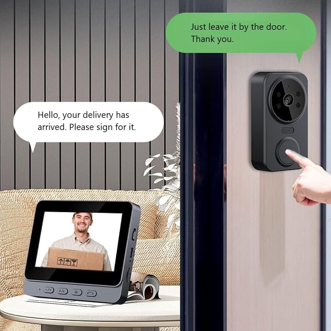 Video Doorbell, Video Intercom System, Smart Video Doorbell, Wireless Video Doorbell with Camera and Monitor with 4.3 Inch 1080P HD Monitor / 170° Viewing Angle/Night Vision/Two Way Voice